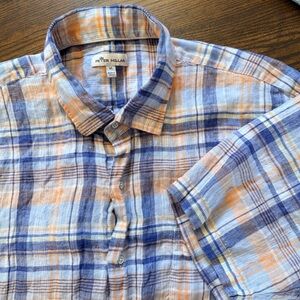 Peter Millar Casual Blue and Orange Check Shirt. Size XL